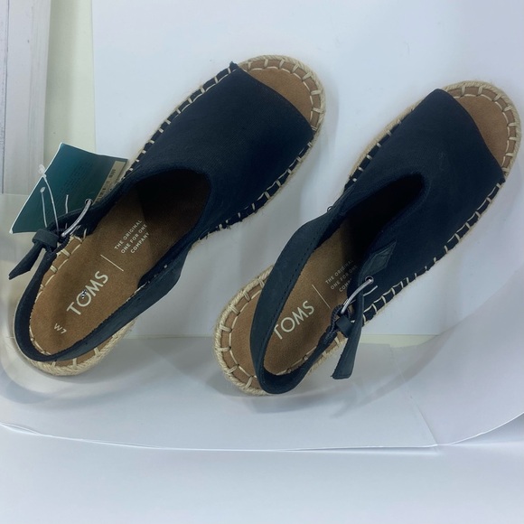 Black Tom’s Espadrille Wedge Shoes with Slingback Size 7W - Picture 3 of 10